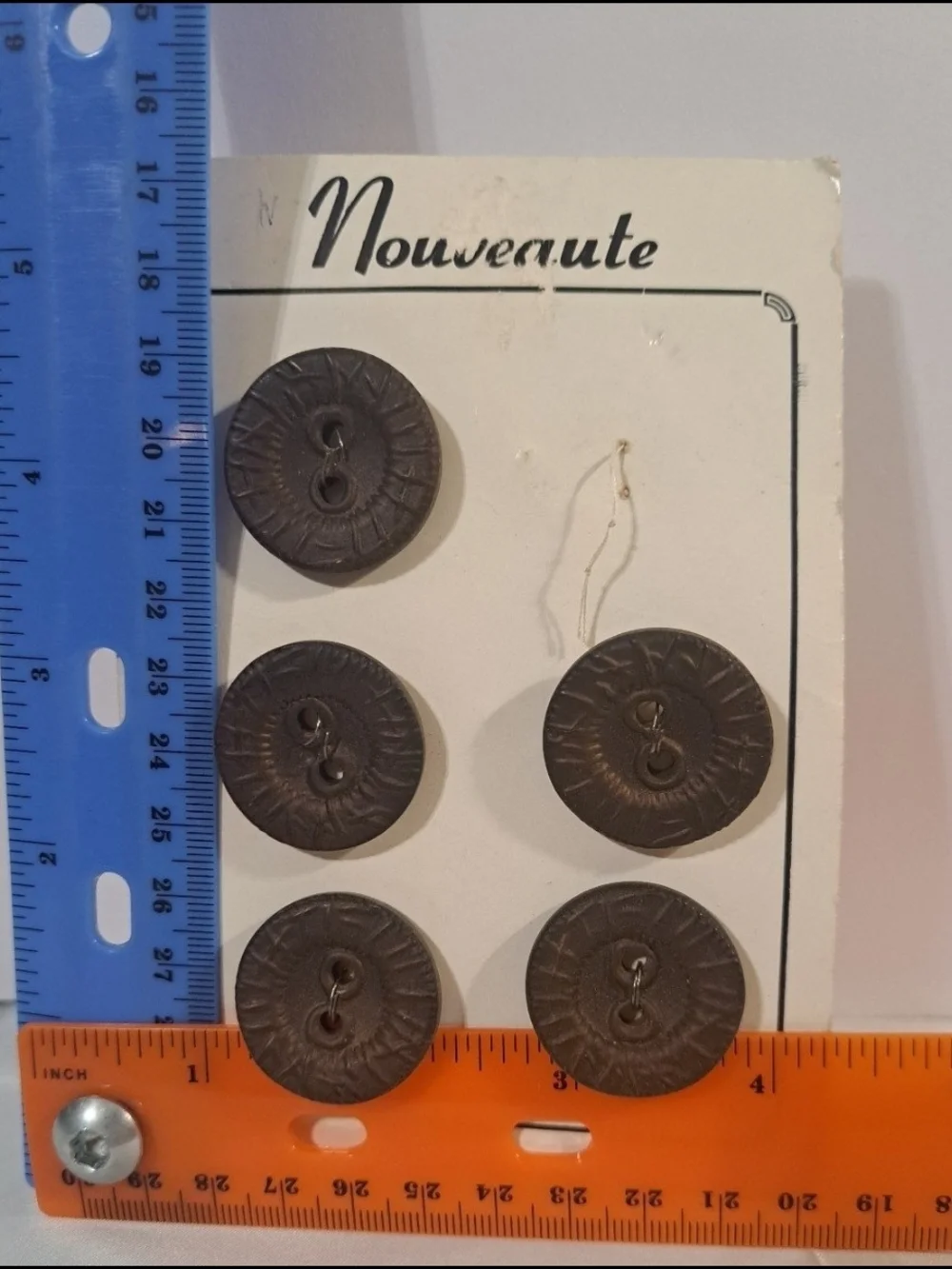 Nouveaute Brown Carved Plastic Buttons 6pc Set Deadstock Art Deco